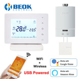 Beok Wireless Wifi Smart Thermostat for Gas Boiler Temperature Controller USB Powered Works with Google Home Alexa