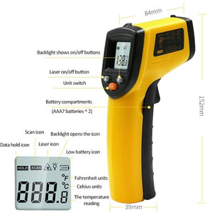 Infrared Thermometer (Not for Human) Temperature Gun Non-Contact Digital  Pyrometer Laser Thermometer-58℉ to 716℉ (-50 to 380℃)