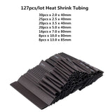 530/127Pcs Black Weatherproof Heat Shrink Sleeving Tubing Tube Assortment Kit Wrap Cable Electrical Connection Electrical Wire