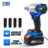 Electric Impact Wrench 21V Brushless Wrench Socket 4000mAh Li-ion Battery Hand Drill Installation Power Tools By PROSTORMER